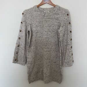 Madewell Donegal Button Sleeve Sweater Dress S Tunic Cream Speckled Wool Blend